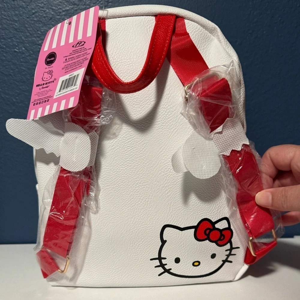 Hello Kitty White and Red Kids Backpack 10” Tall 8” Wide Faux Leather